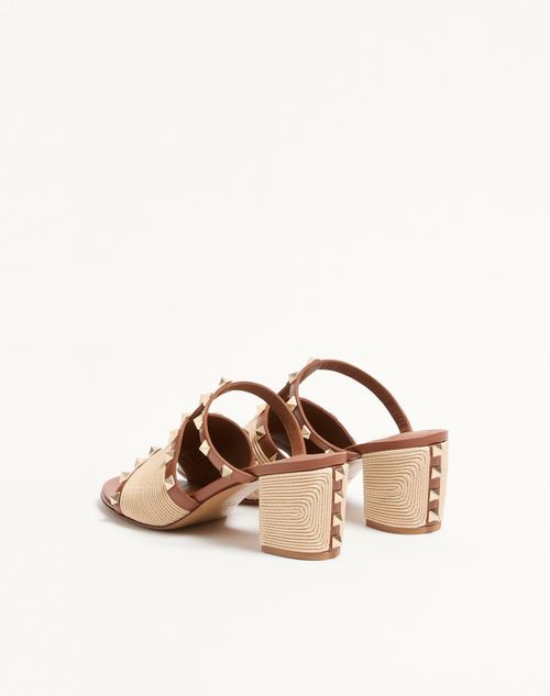 Valentino Garavani - Rockstud Calfskin Slide Sandal With Cornely Embroidery 60mm - Saddle Brown/natural - Woman - Sandals